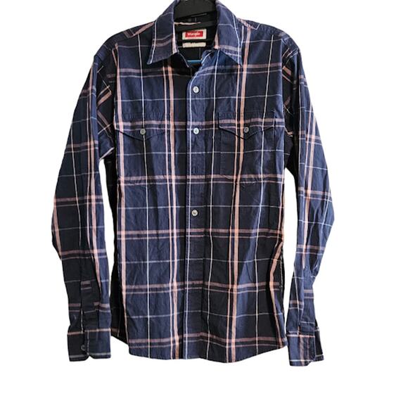 Size Small Wrangler Flex for comfort Dark blue/Pink button up - Picture 1 of 7